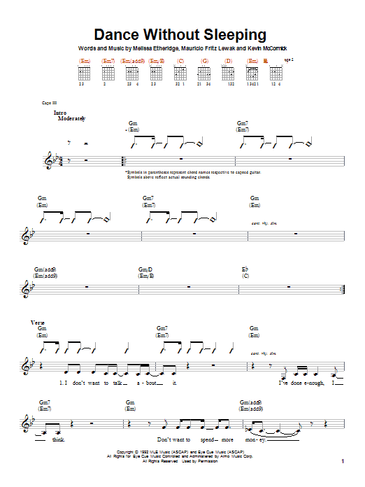 Melissa Etheridge Dance Without Sleeping sheet music notes and chords. Download Printable PDF.