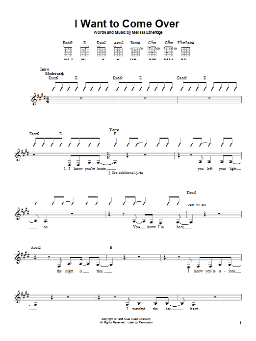 Melissa Etheridge I Want To Come Over sheet music notes and chords. Download Printable PDF.