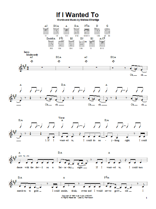 Melissa Etheridge If I Wanted To sheet music notes and chords. Download Printable PDF.