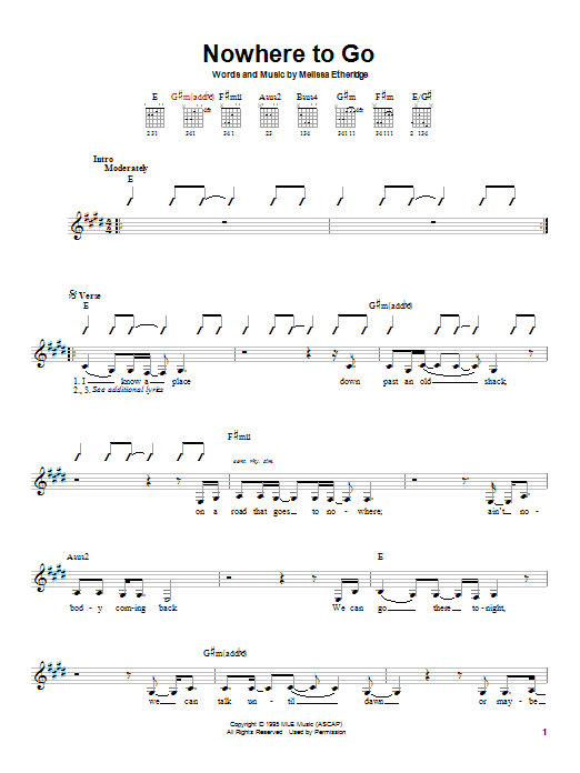 Melissa Etheridge Nowhere To Go sheet music notes and chords. Download Printable PDF.