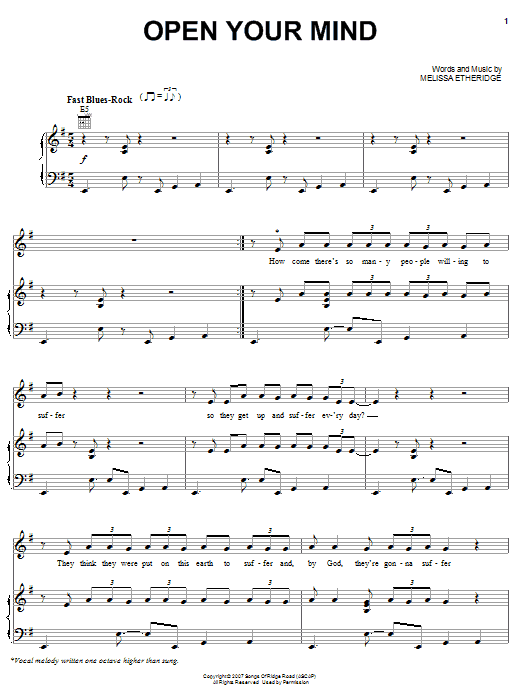 Learn to play Melissa Etheridge Open Your Mind sheet music for Piano, Vocal & Guitar Chords (Right-Hand Melody) in minutes. Price: 7.8900$ Melissa Etheridge Open Your Mind sheet music notes and chords arranged for Piano, Vocal & Guitar Chords (Right-Hand Melody)