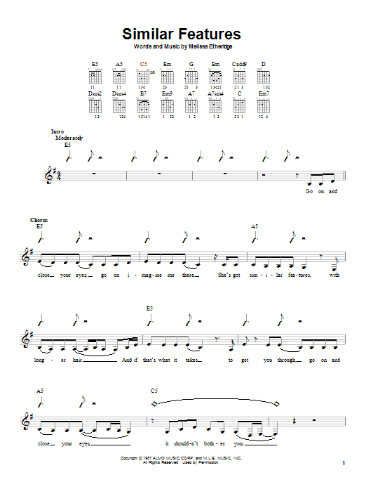 Melissa Etheridge Similar Features sheet music notes and chords. Download Printable PDF.