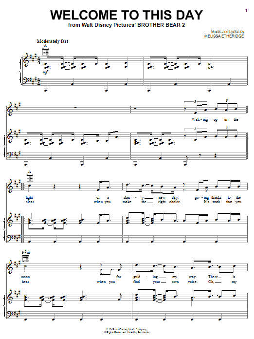 Learn to play Melissa Etheridge Welcome To This Day sheet music for Piano, Vocal & Guitar Chords (Right-Hand Melody) in minutes. Price: 7.8900$ Melissa Etheridge Welcome To This Day sheet music notes and chords arranged for Piano, Vocal & Guitar Chords (Right-Hand Melody)