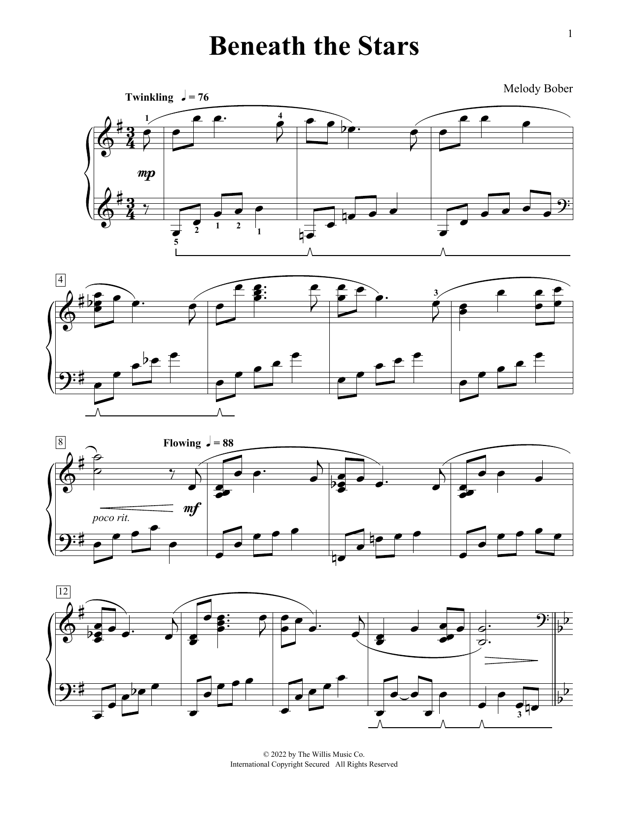 Melody Bober Beneath The Stars sheet music notes and chords. Download Printable PDF.