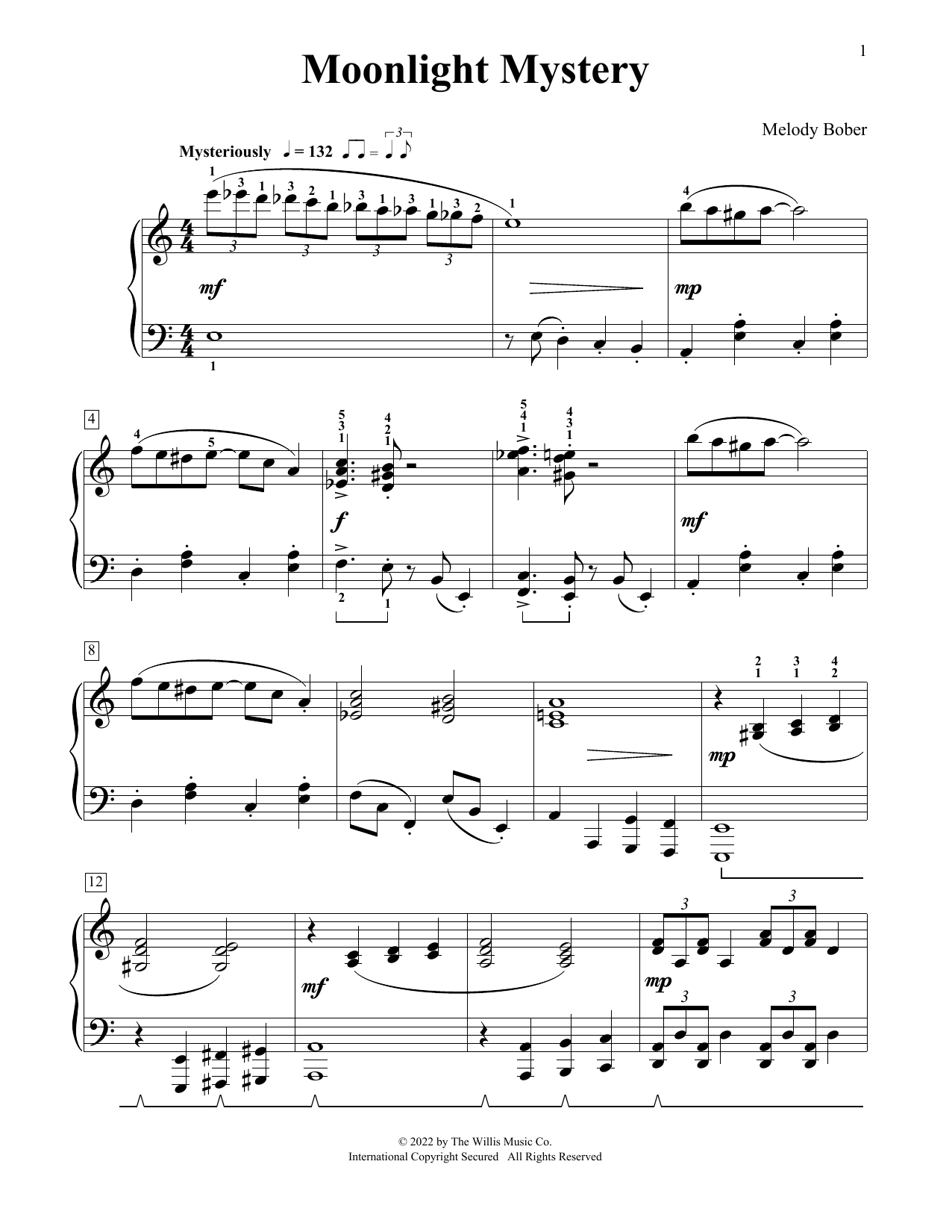 Melody Bober Moonlight Mystery sheet music notes and chords. Download Printable PDF.