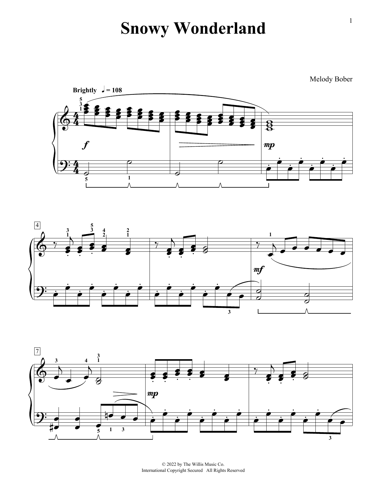 Melody Bober Snowy Wonderland sheet music notes and chords. Download Printable PDF.