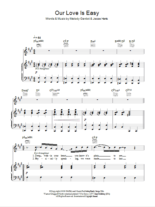 Melody Gardot Our Love Is Easy sheet music notes and chords. Download Printable PDF.