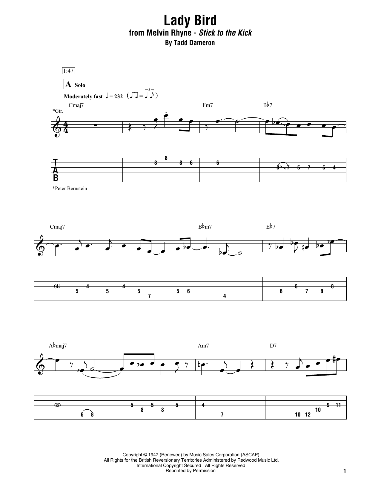 Melvin Rhyne Lady Bird sheet music notes and chords. Download Printable PDF.