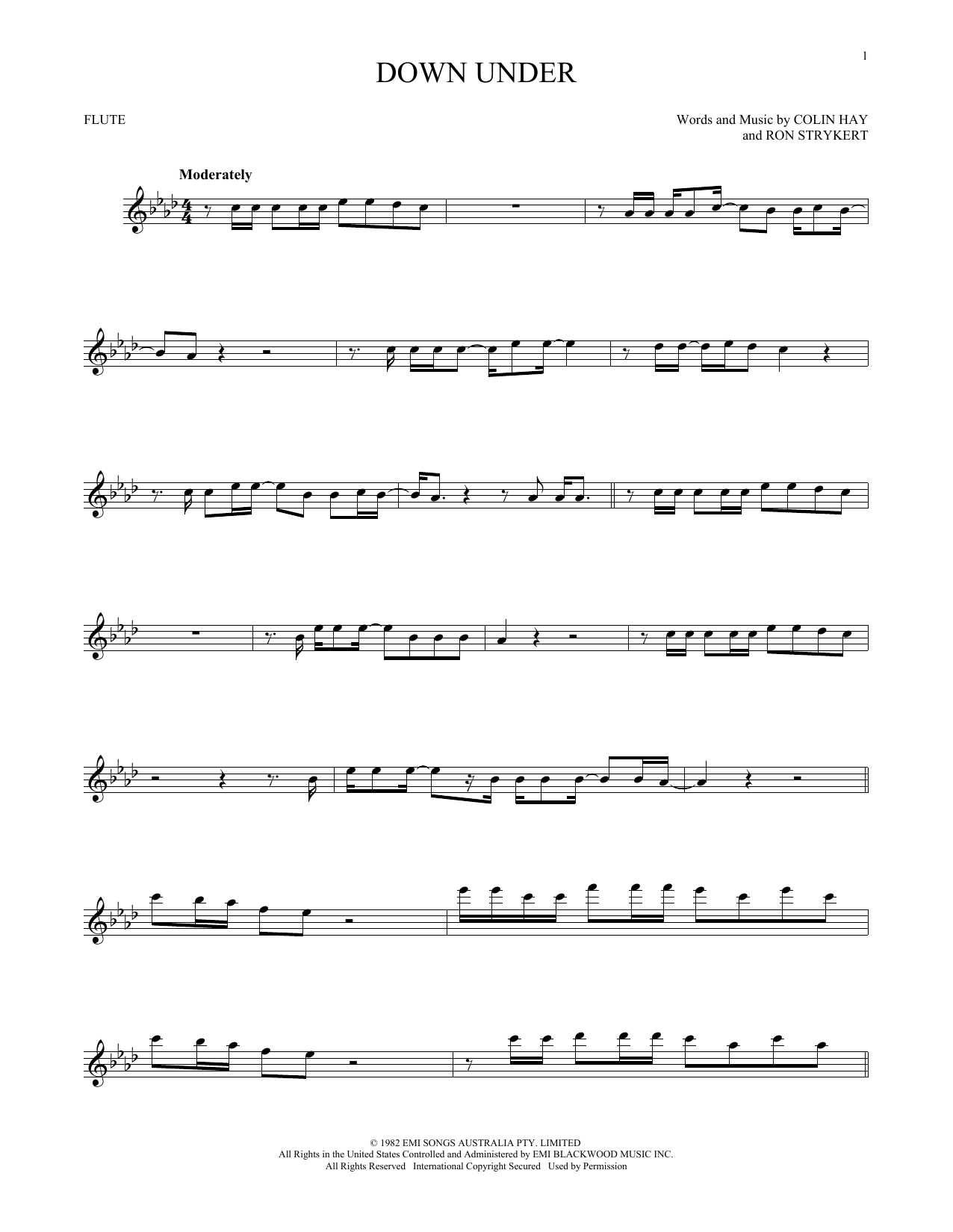 Men At Work Down Under sheet music notes and chords. Download Printable PDF.