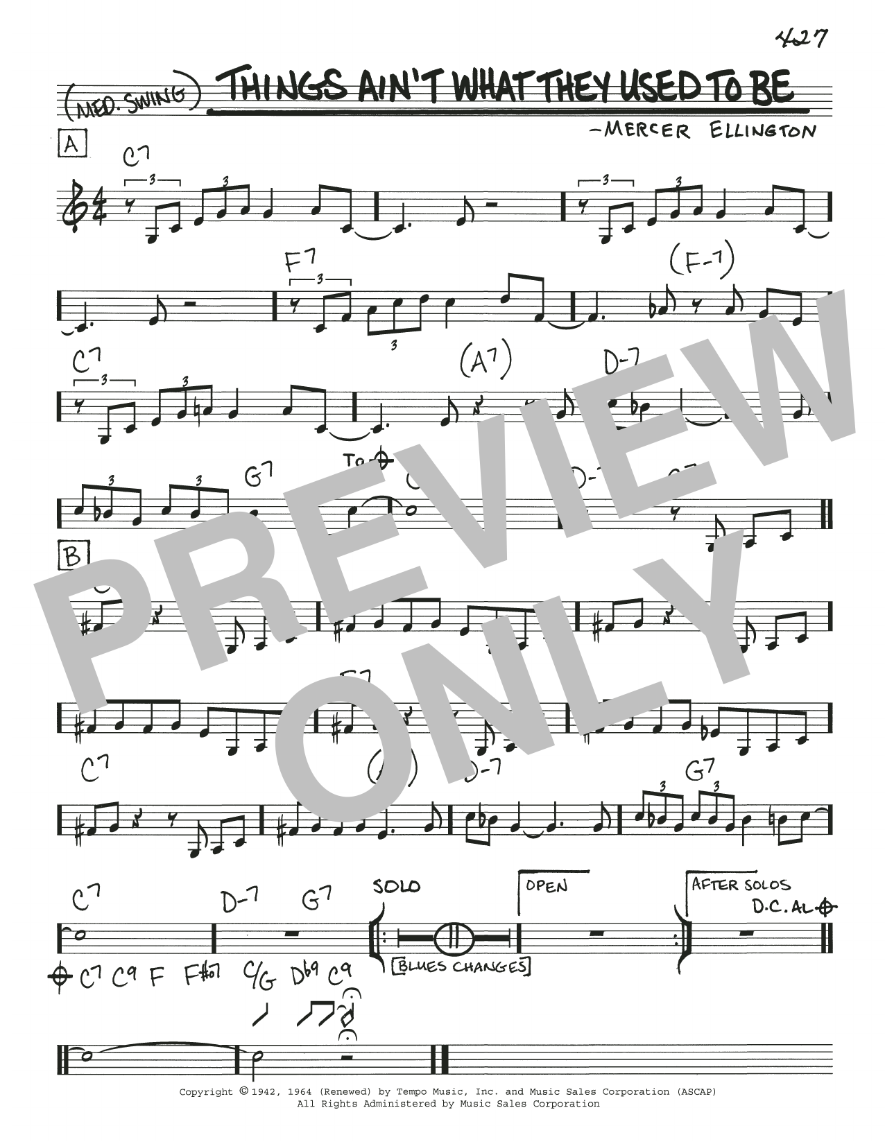 Mercer Ellington Things Ain't What They Used To Be sheet music notes and chords. Download Printable PDF.