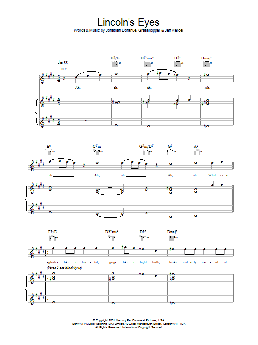 Learn to play Mercury Rev Lincoln's Eyes sheet music for Piano, Vocal & Guitar Chords in minutes. Price: 7.8900$ Mercury Rev Lincoln's Eyes sheet music notes and chords arranged for Piano, Vocal & Guitar Chords