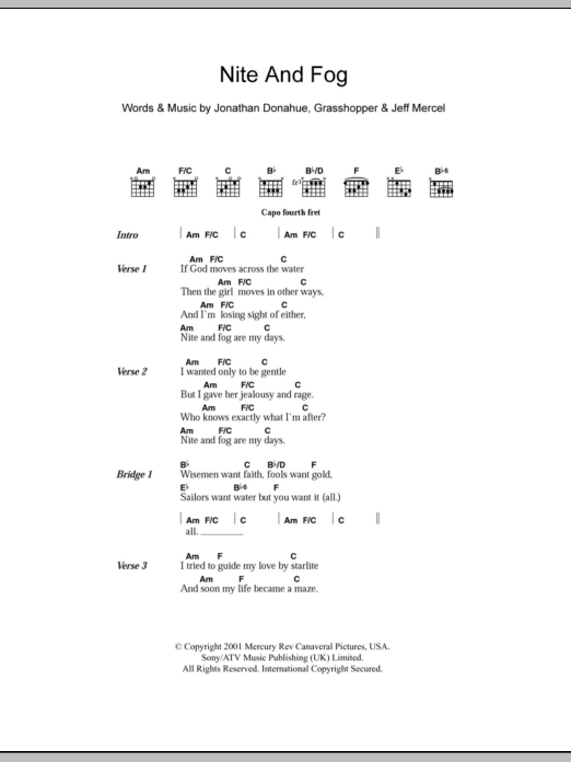 Mercury Rev Nite And Fog sheet music notes and chords. Download Printable PDF.