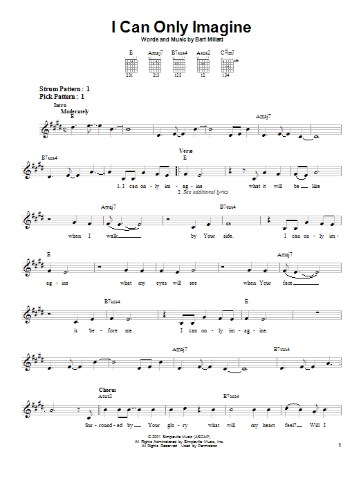 MercyMe I Can Only Imagine sheet music notes and chords. Download Printable PDF.