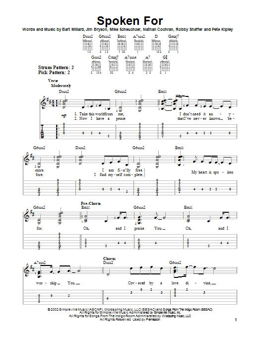 Mercy Me Spoken For sheet music notes and chords. Download Printable PDF.