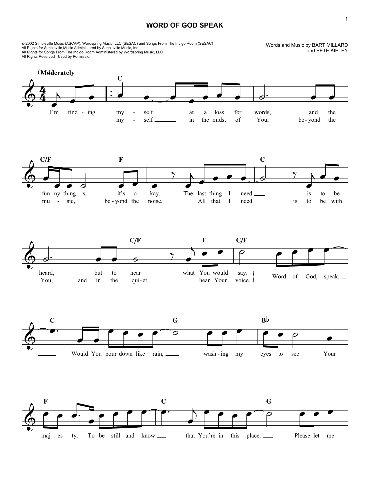 Mercy Me Word Of God Speak sheet music notes and chords. Download Printable PDF.