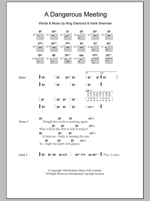 Learn to play Mercyful Fate A Dangerous Meeting sheet music for Guitar Chords/Lyrics in minutes. Price: 4.4900$ Mercyful Fate A Dangerous Meeting sheet music notes and chords arranged for Guitar Chords/Lyrics