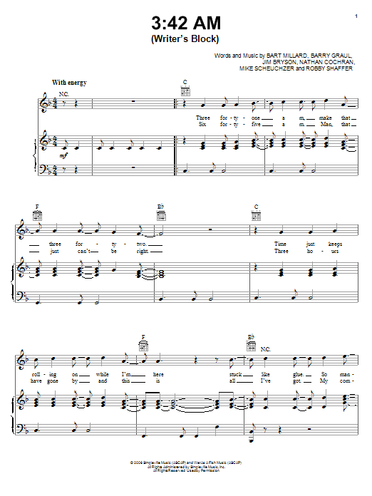 Learn to play MercyMe 3:42 AM (Writer's Block) sheet music for Piano, Vocal & Guitar Chords (Right-Hand Melody) in minutes. Price: 7.8900$ MercyMe 3:42 AM (Writer's Block) sheet music notes and chords arranged for Piano, Vocal & Guitar Chords (Right-Hand Melody)