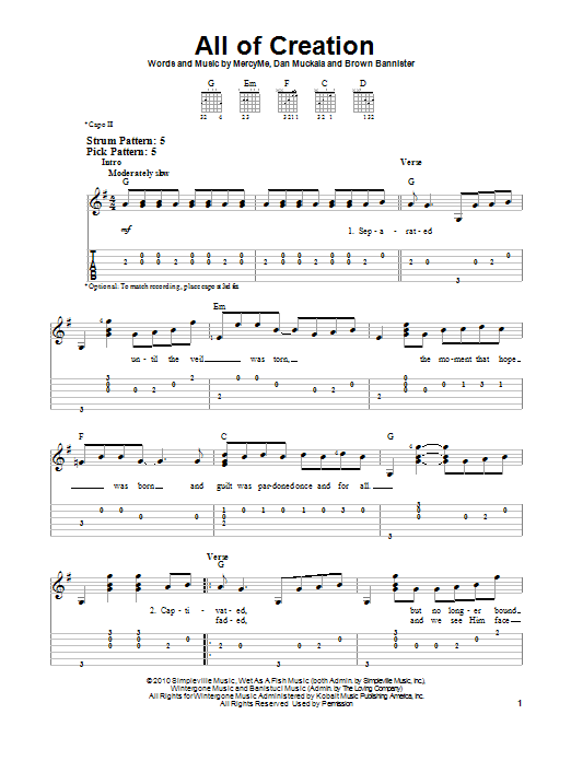 MercyMe All Of Creation sheet music notes and chords. Download Printable PDF.