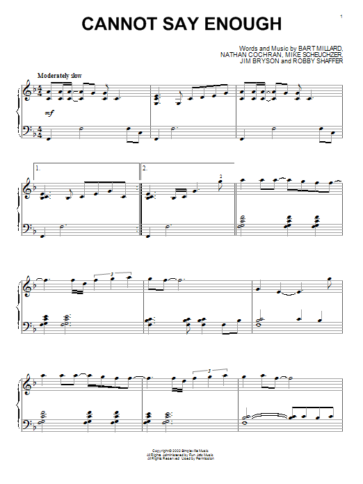 Learn to play MercyMe Cannot Say Enough sheet music for Piano, Vocal & Guitar Chords (Right-Hand Melody) in minutes. Price: 7.8900$ MercyMe Cannot Say Enough sheet music notes and chords arranged for Piano, Vocal & Guitar Chords (Right-Hand Melody)
