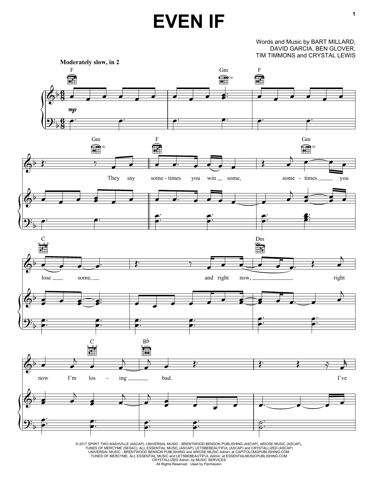 MercyMe Even If sheet music notes and chords. Download Printable PDF.