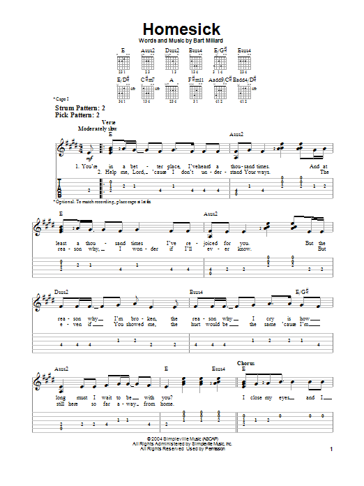 MercyMe Homesick sheet music notes and chords. Download Printable PDF.