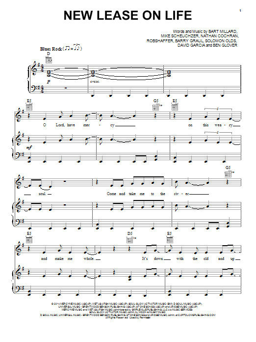 Learn to play MercyMe New Lease On Life sheet music for Piano, Vocal & Guitar Chords (Right-Hand Melody) in minutes. Price: 7.8900$ MercyMe New Lease On Life sheet music notes and chords arranged for Piano, Vocal & Guitar Chords (Right-Hand Melody)