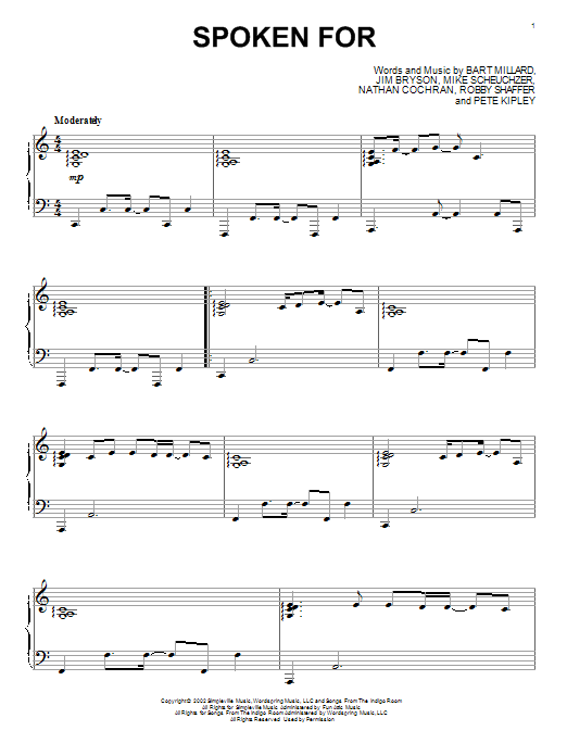 Learn to play MercyMe Spoken For sheet music for Piano, Vocal & Guitar Chords (Right-Hand Melody) in minutes. Price: 7.8900$ MercyMe Spoken For sheet music notes and chords arranged for Piano, Vocal & Guitar Chords (Right-Hand Melody)