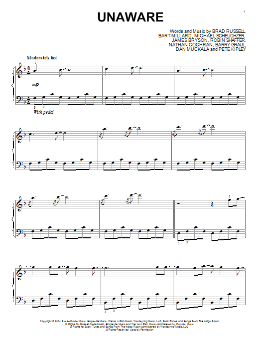 Learn to play MercyMe Unaware sheet music for Piano Solo in minutes. Price: 7.8900$ MercyMe Unaware sheet music notes and chords arranged for Piano Solo