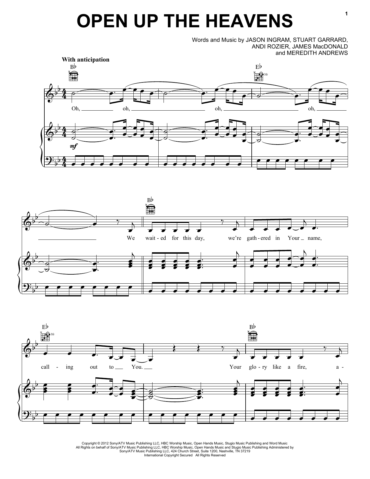 Meredith Andrews Open Up The Heavens sheet music notes and chords. Download Printable PDF.