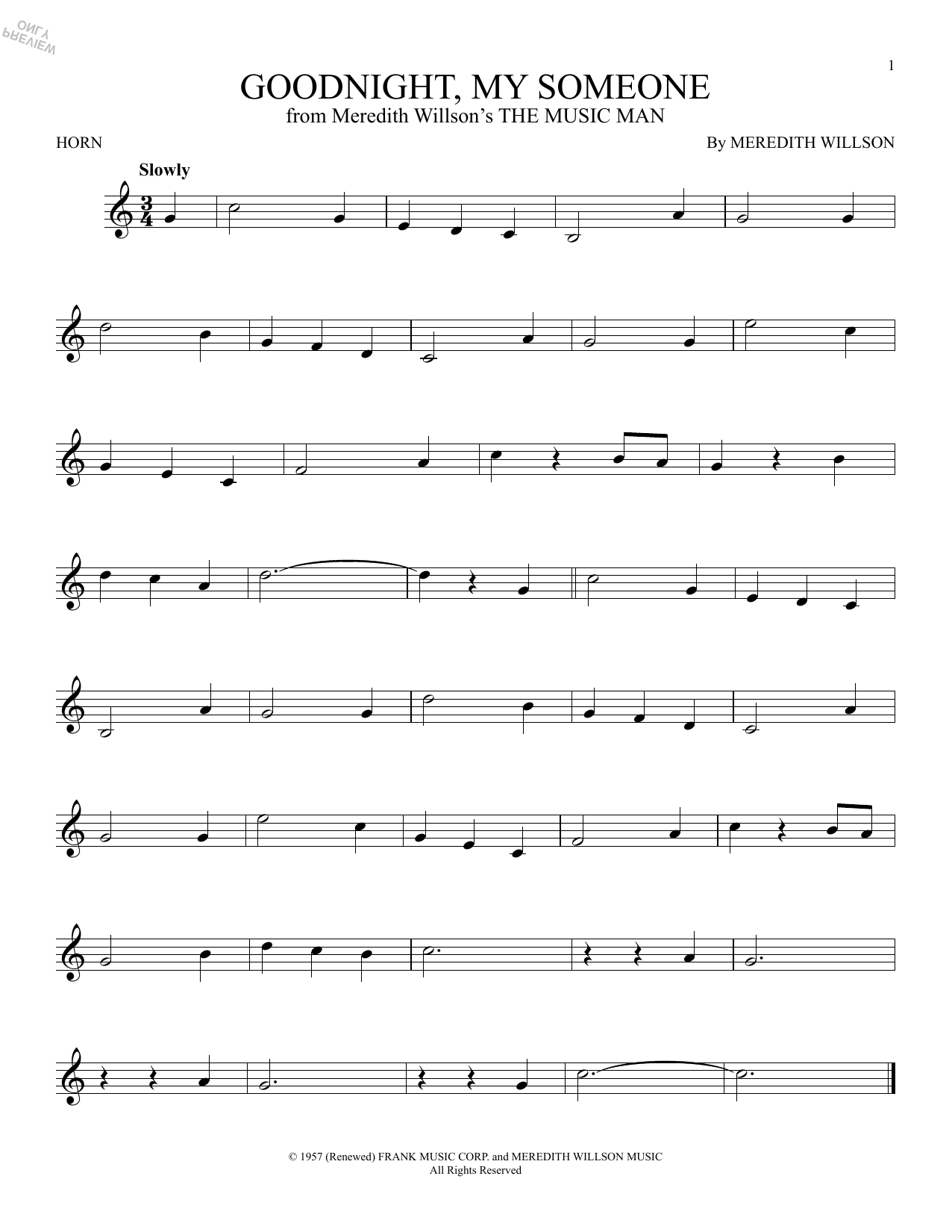 Learn to play Meredith Willson Goodnight, My Someone (from The Music Man) sheet music for Clarinet Solo in minutes. Price: 4.4900$ Meredith Willson Goodnight, My Someone (from The Music Man) sheet music notes and chords arranged for Clarinet Solo