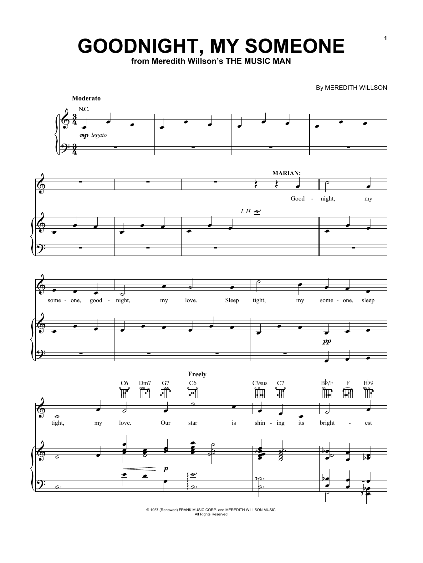 Meredith Willson Goodnight, My Someone sheet music notes and chords. Download Printable PDF.