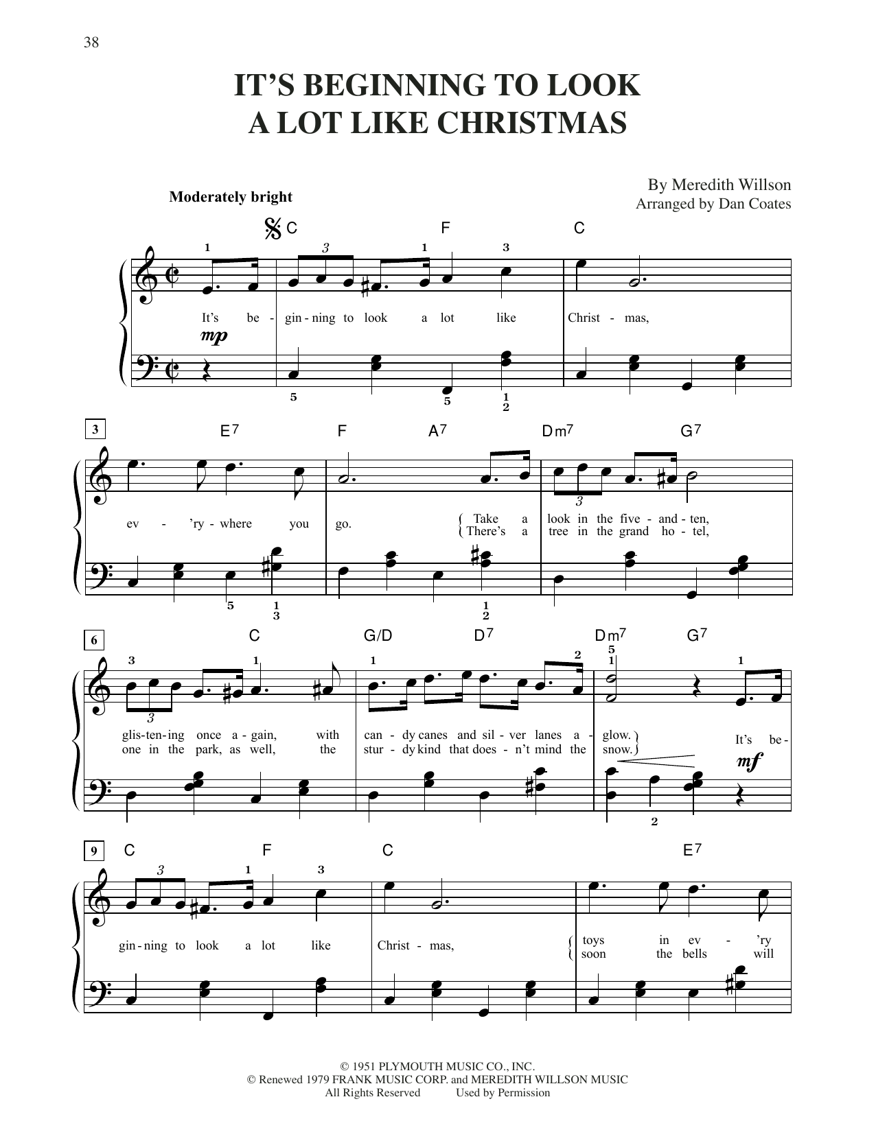 Meredith Willson It's Beginning To Look Like Christmas (arr. Dan Coates) sheet music notes and chords. Download Printable PDF.