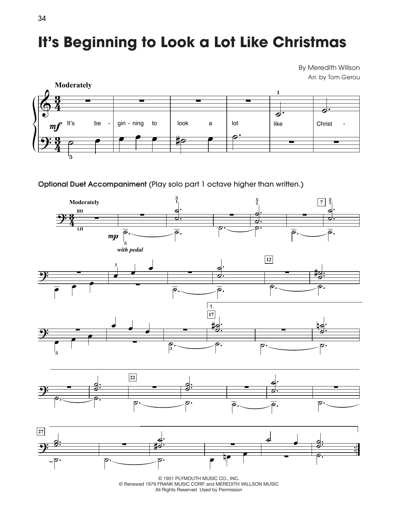 Meredith Willson It's Beginning To Look Like Christmas (arr. Tom Gerou) sheet music notes and chords. Download Printable PDF.