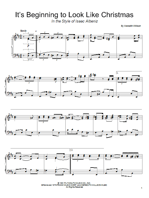 Learn to play Meredith Willson It's Beginning To Look Like Christmas sheet music for Piano Solo in minutes. Price: 7.8900$ Meredith Willson It's Beginning To Look Like Christmas sheet music notes and chords arranged for Piano Solo
