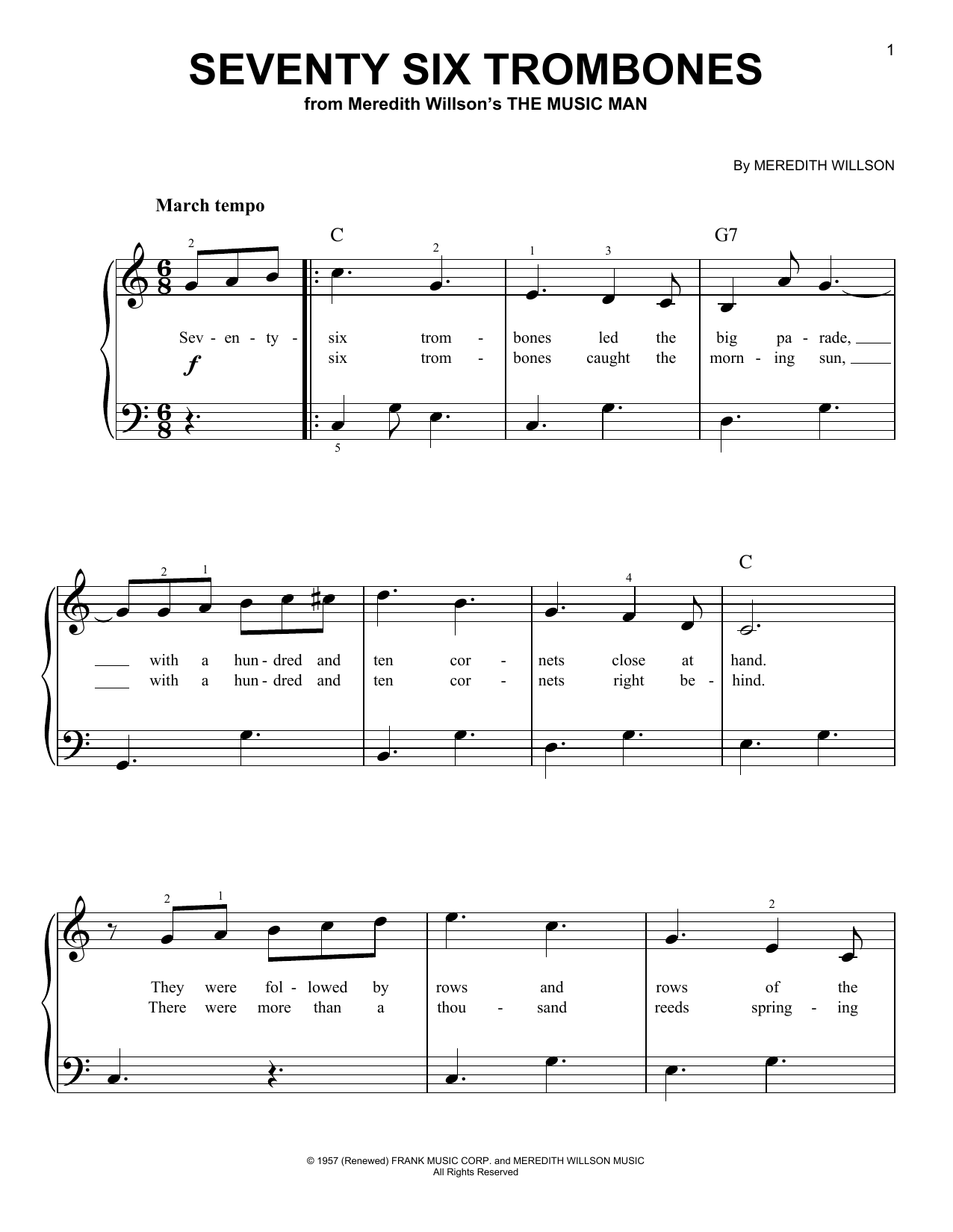 Meredith Willson Seventy Six Trombones sheet music notes and chords. Download Printable PDF.