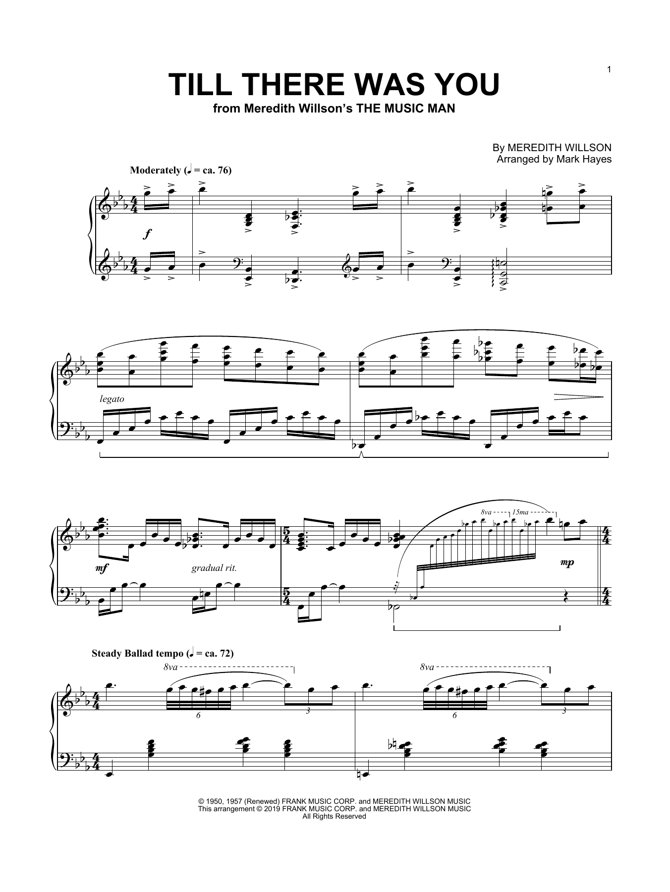 Meredith Willson Till There Was You (arr. Mark Hayes) sheet music notes and chords. Download Printable PDF.