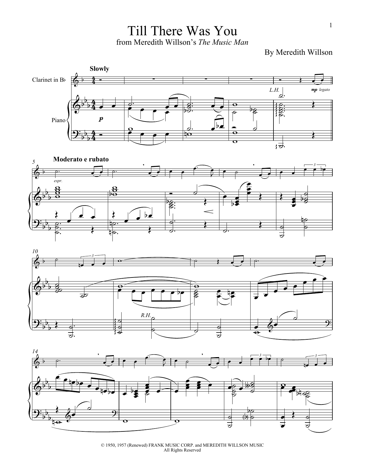 Meredith Willson Till There Was You (from The Music Man) sheet music notes and chords. Download Printable PDF.