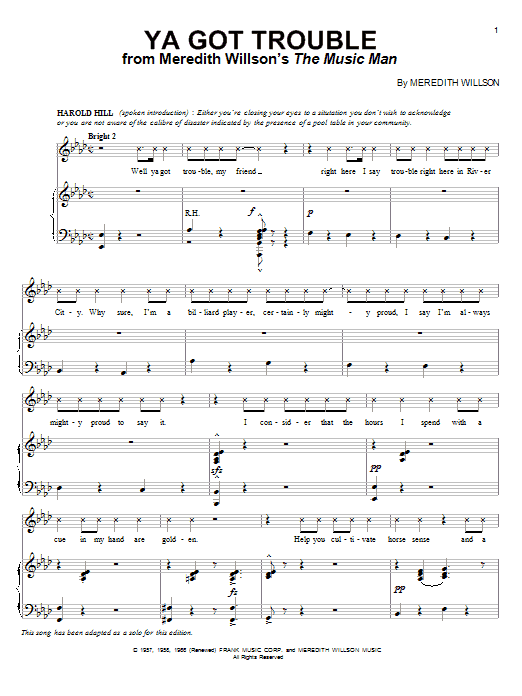 Meredith Willson Ya Got Trouble sheet music notes and chords. Download Printable PDF.