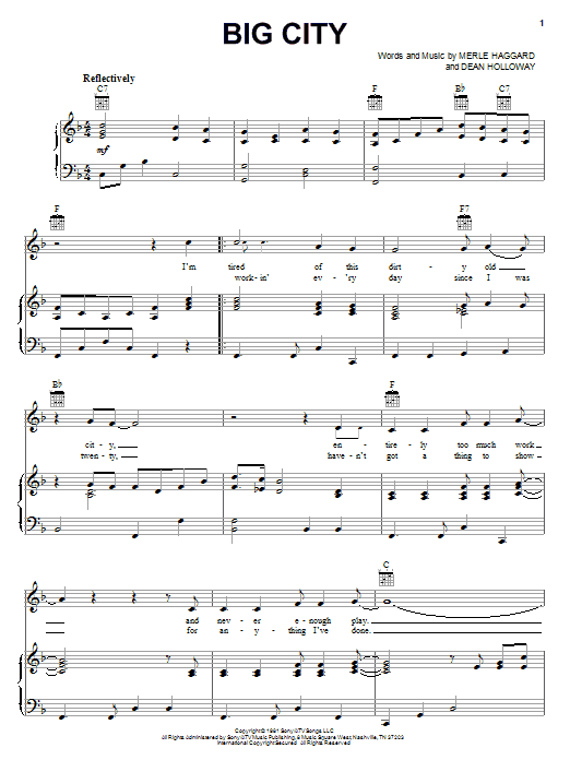 Learn to play Merle Haggard Big City sheet music for Piano, Vocal & Guitar Chords (Right-Hand Melody) in minutes. Price: 7.8900$ Merle Haggard Big City sheet music notes and chords arranged for Piano, Vocal & Guitar Chords (Right-Hand Melody)