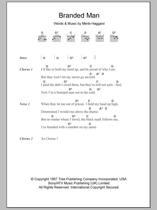 Merle Haggard Branded Man sheet music notes and chords. Download Printable PDF.