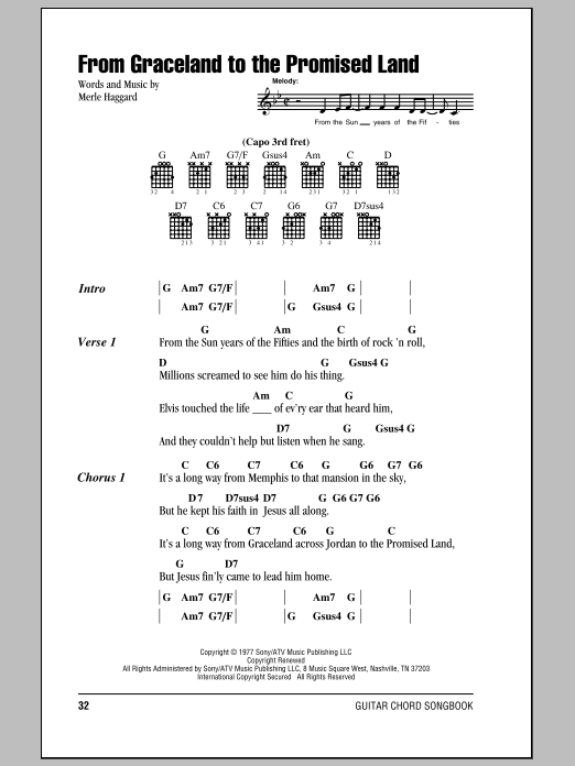 Merle Haggard From Graceland To The Promised Land sheet music notes and chords. Download Printable PDF.