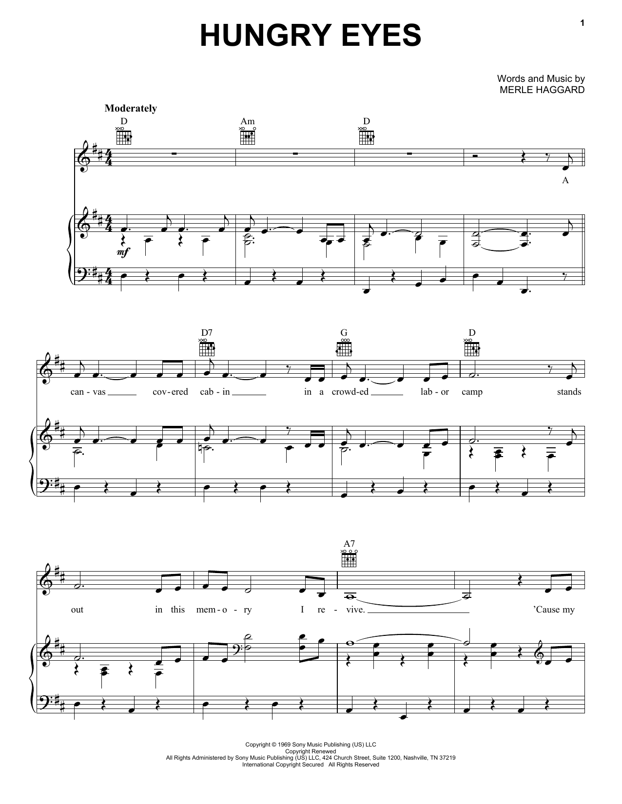 Merle Haggard Hungry Eyes sheet music notes and chords. Download Printable PDF.