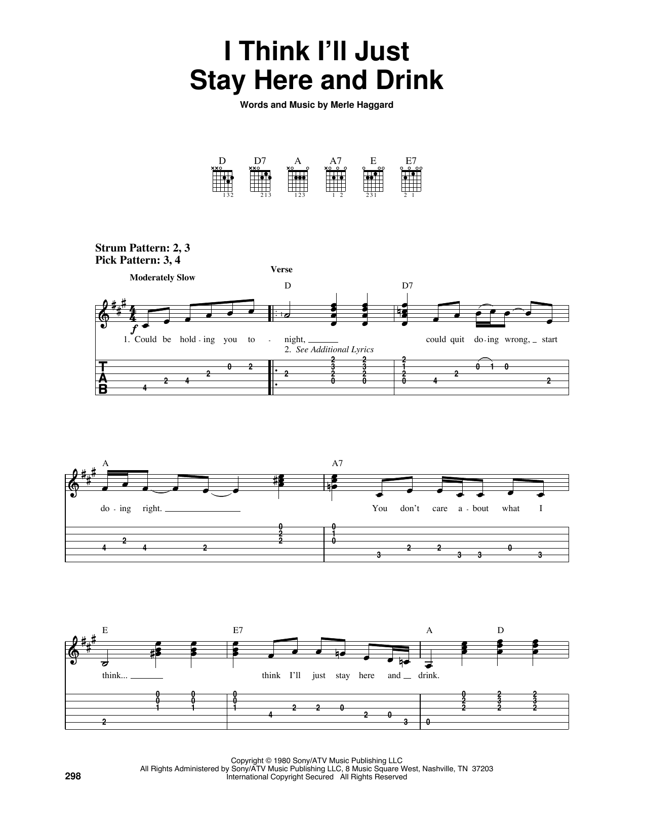 Merle Haggard I Think I'll Just Stay Here And Drink sheet music notes and chords. Download Printable PDF.