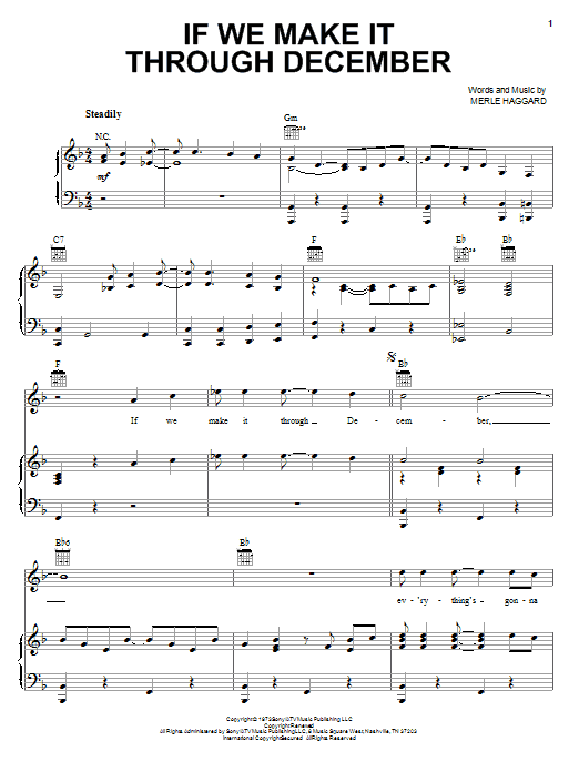 Learn to play Merle Haggard If We Make It Through December sheet music for Real Book – Melody, Lyrics & Chords in minutes. Price: 5.9900$ Merle Haggard If We Make It Through December sheet music notes and chords arranged for Real Book – Melody, Lyrics & Chords