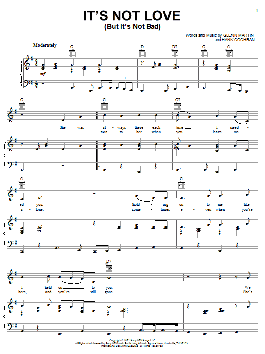 Merle Haggard It's Not Love (But It's Not Bad) sheet music notes and chords. Download Printable PDF.