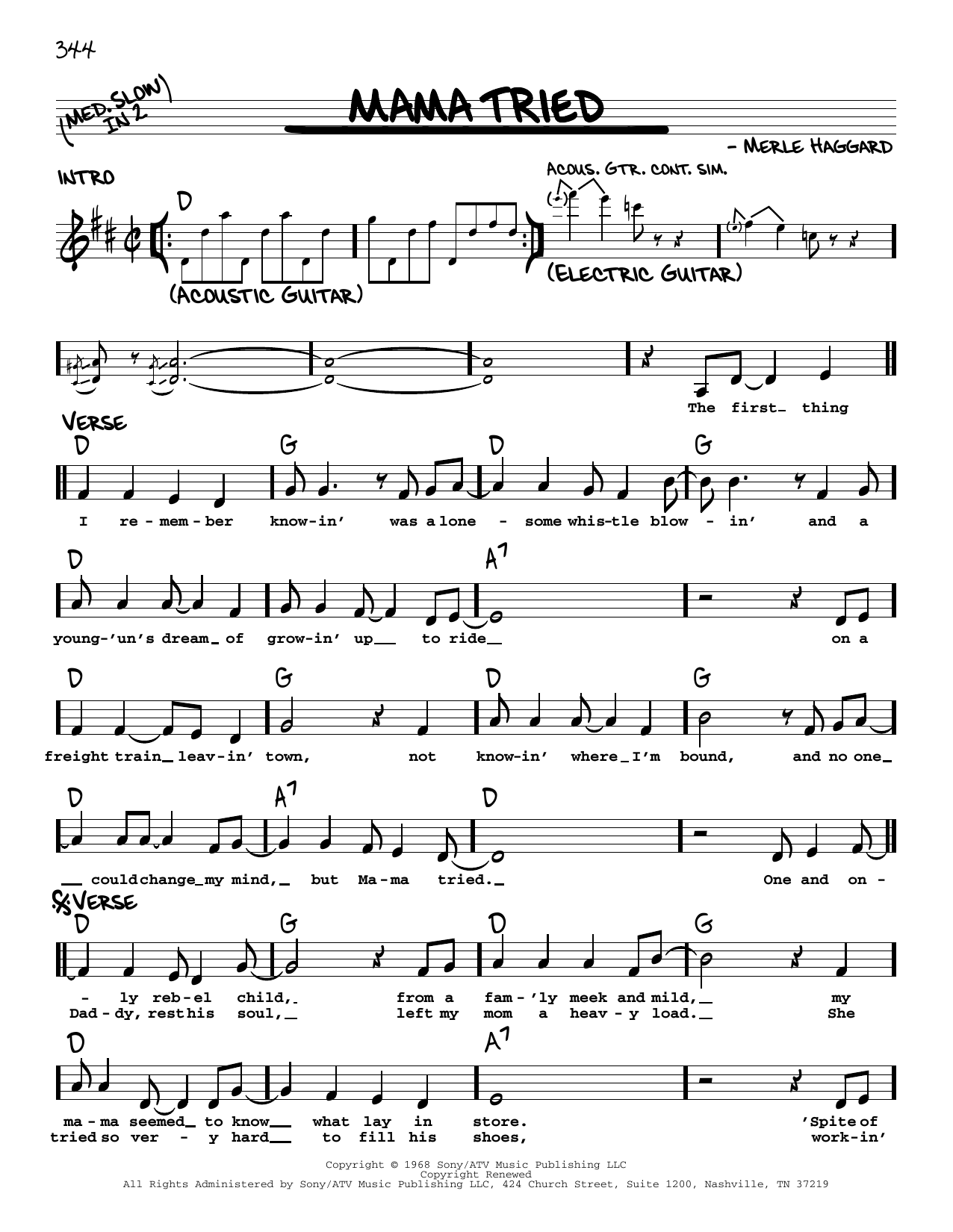 Merle Haggard Mama Tried sheet music notes and chords. Download Printable PDF.