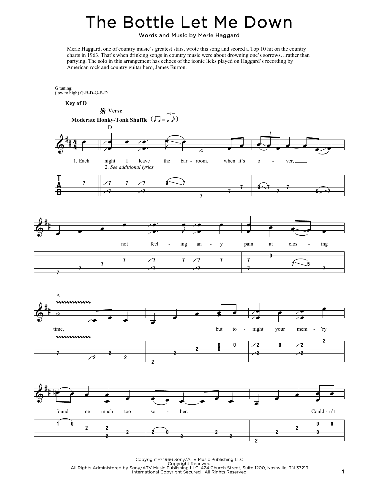 Merle Haggard The Bottle Let Me Down sheet music notes and chords. Download Printable PDF.