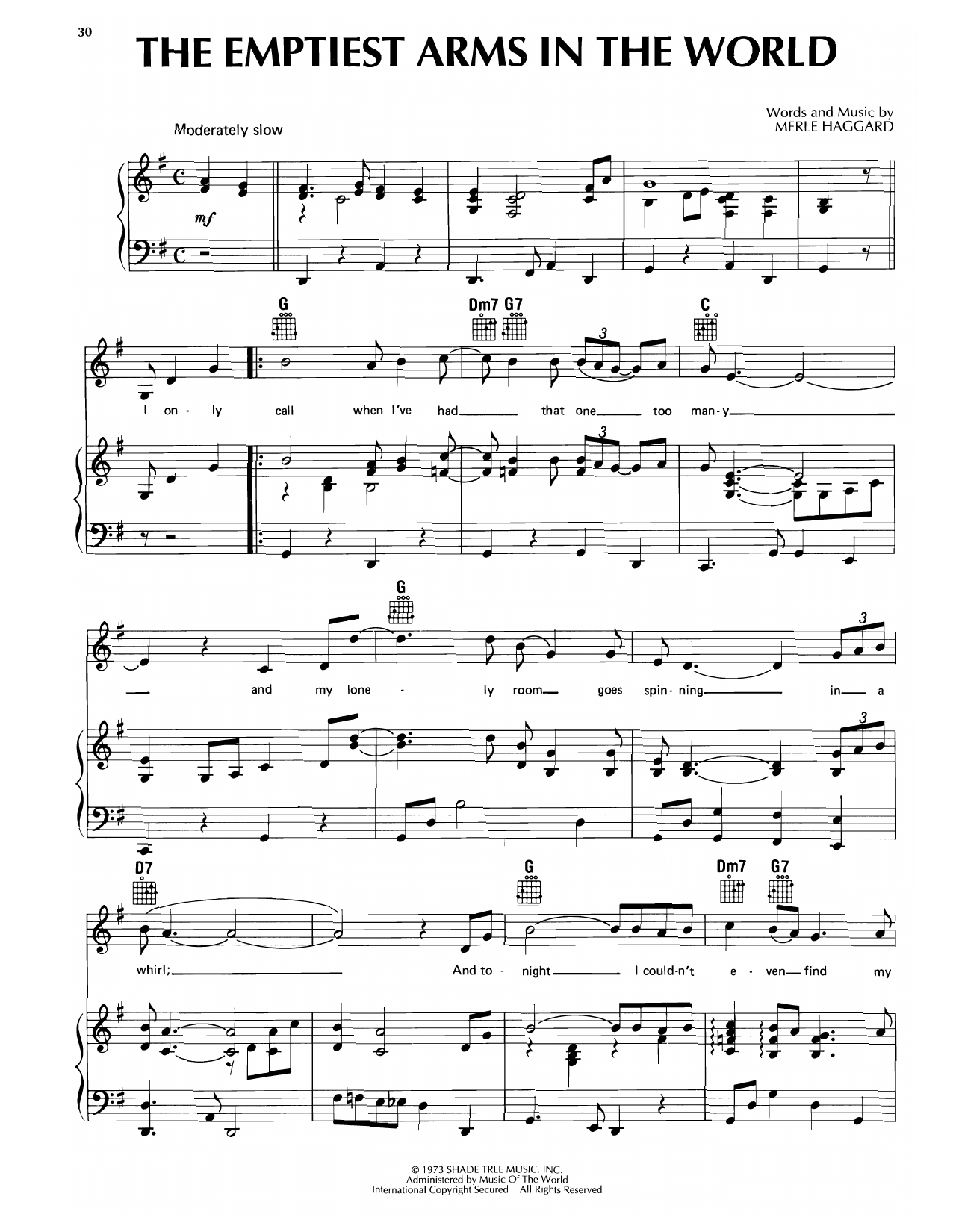 Merle Haggard The Emptiest Arms In The World sheet music notes and chords arranged for Piano, Vocal & Guitar Chords (Right-Hand Melody)