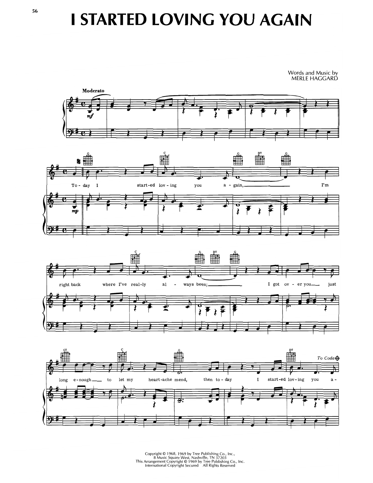 Merle Haggard Today I Started Loving You Again sheet music notes and chords. Download Printable PDF.