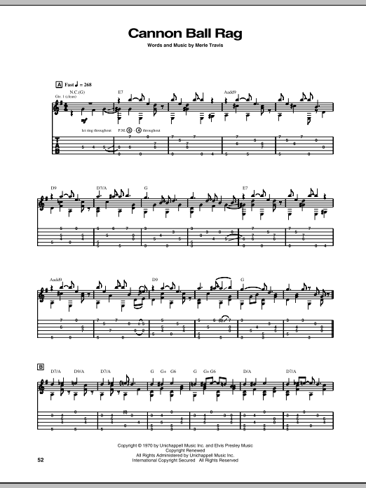 Merle Travis Cannon Ball Rag sheet music notes and chords. Download Printable PDF.